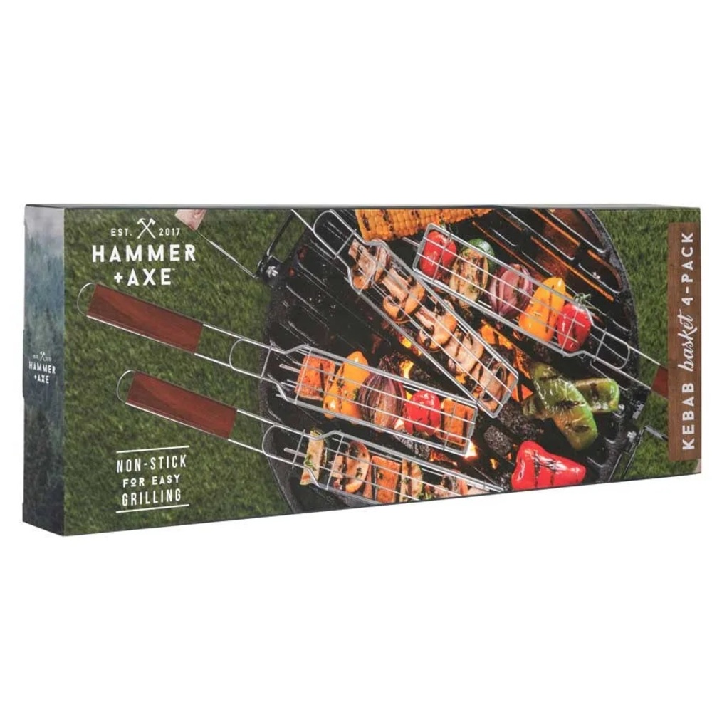 Hammer+Axe 4-Piece Kebab Basket, Non-Stick For Outdoor Grilling NWT